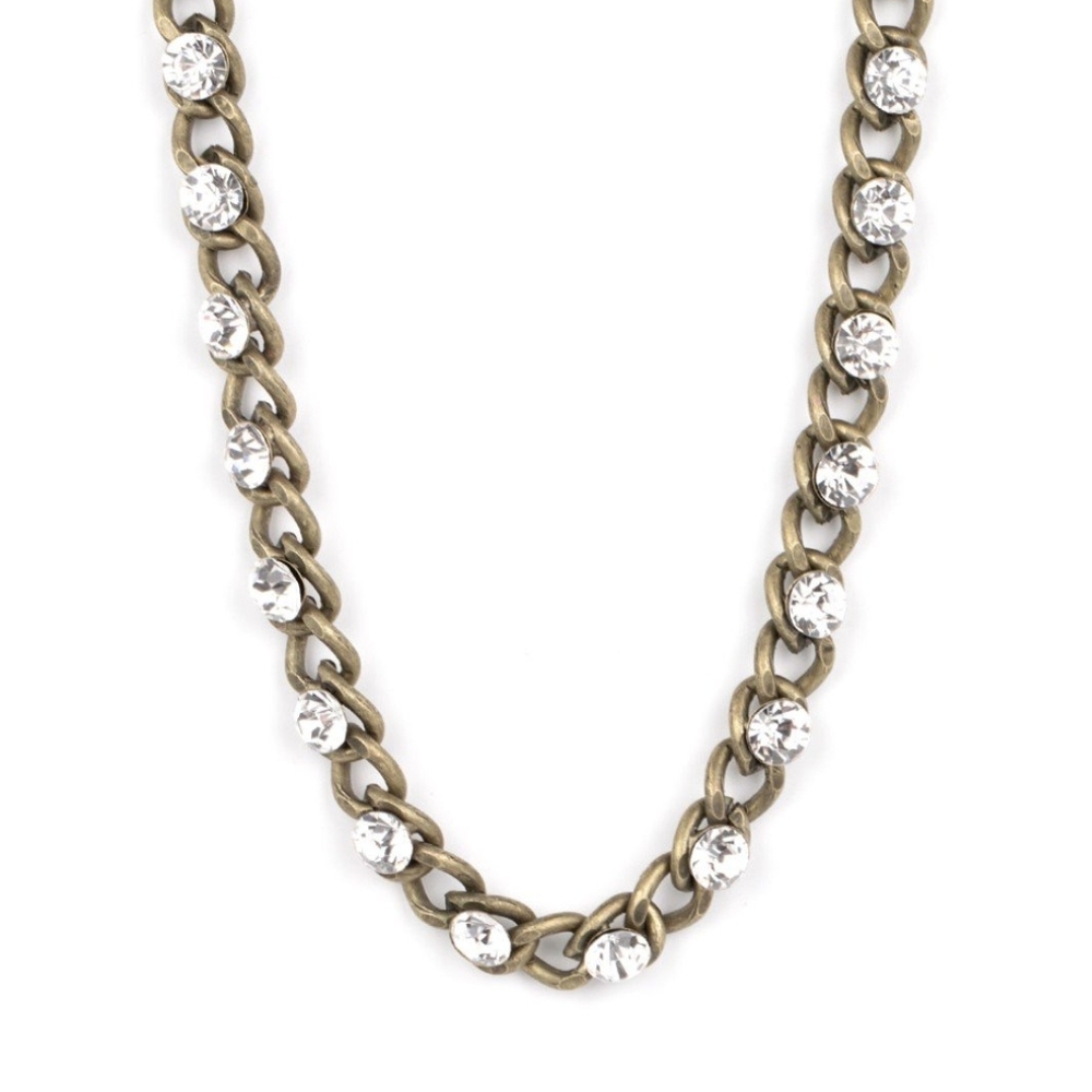 Major Moxie - Brass and White Rhinestone Necklace -
Paparazzi Fashion Jewelry